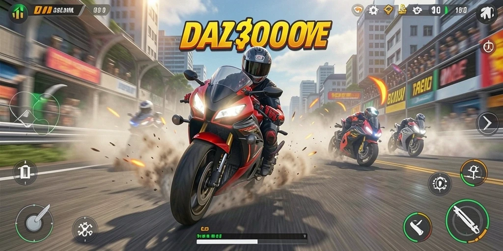 Tampilan gameplay D200M yang mendebarkan saat balapan motor.