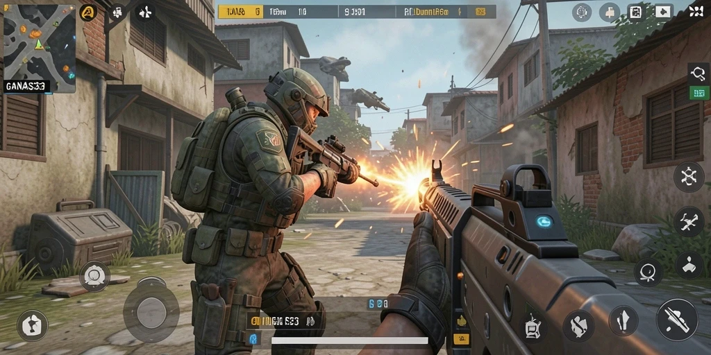 Tangkapan layar menampilkan gameplay aksi FPS yang intens dan mendebarkan.