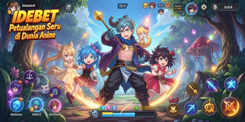 Screenshot dari gameplay IDEBET yang menampilkan karakter anime yang penuh warna.