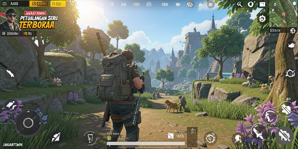 Screenshot gameplay JAKARTAWIN menampilkan dunia yang luas untuk dijelajahi.
