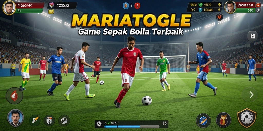 Tampilan gameplay seru dalam permainan sepak bola.