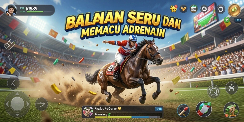 Gameplay mendebarkan RI889 dengan mobil balap yang beraksi di lintasan.