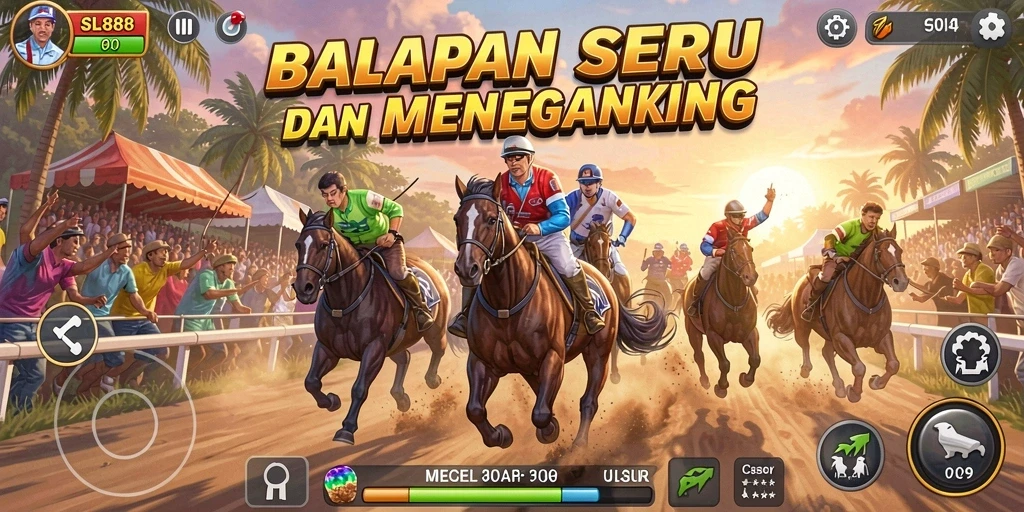 Screenshot menunjukkan aksi balapan intens dalam SL888.