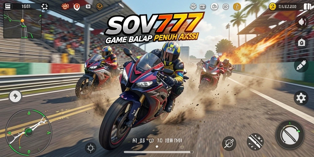 Tampilan gameplay menegangkan dalam SOV777 dengan motor balap.