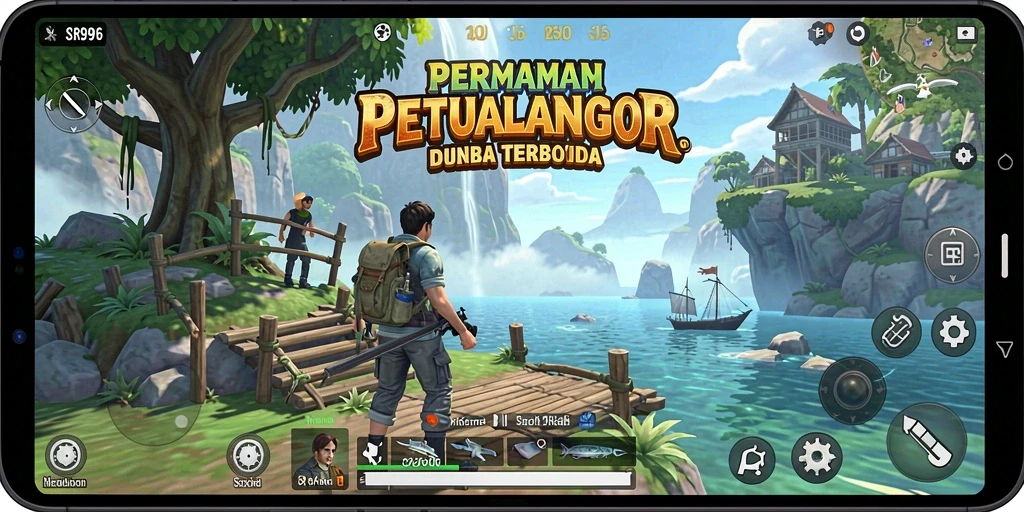 Screenshot menunjukkan gameplay SR996 dengan eksplorasi dunia terbuka.