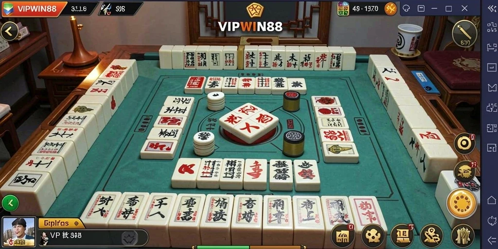 Screenshot gameplay <strong>VIPWIN88</strong> yang menampilkan pertandingan Mahjong yang menarik.